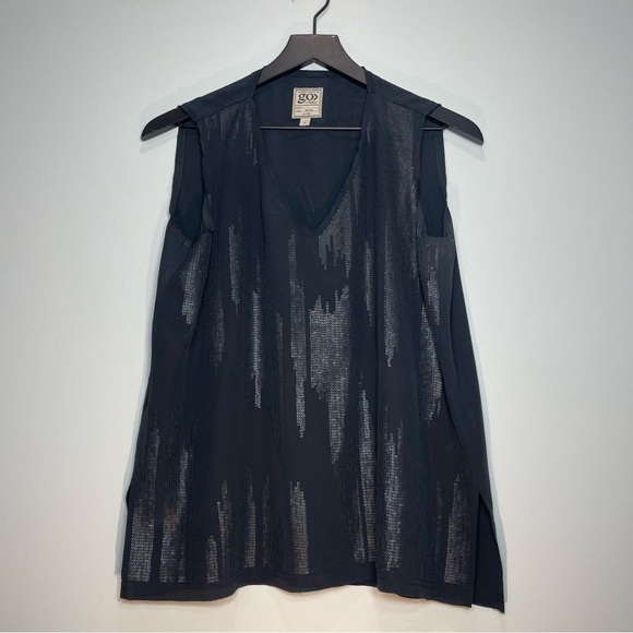 GO BY GO SILK Tops - GO BY GO SILK Women's Black 100% Silk Tank Top Sequins V-Neck Size Medium